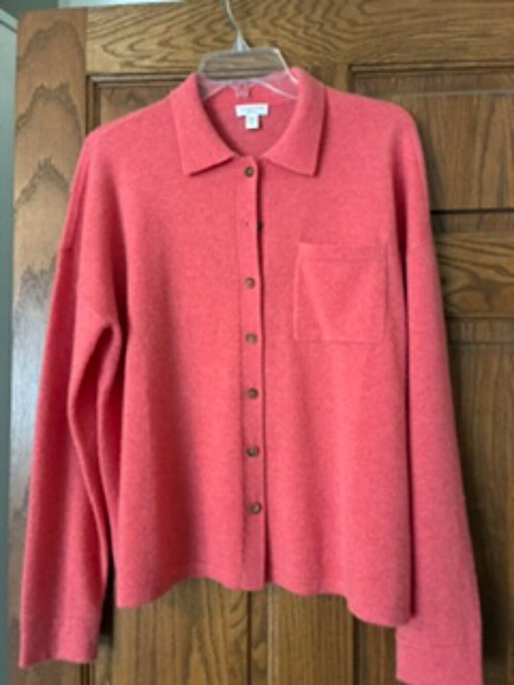Garnet Hill Cashmere Button Down Sweater, Size Medium, Color:  Melon or Coral